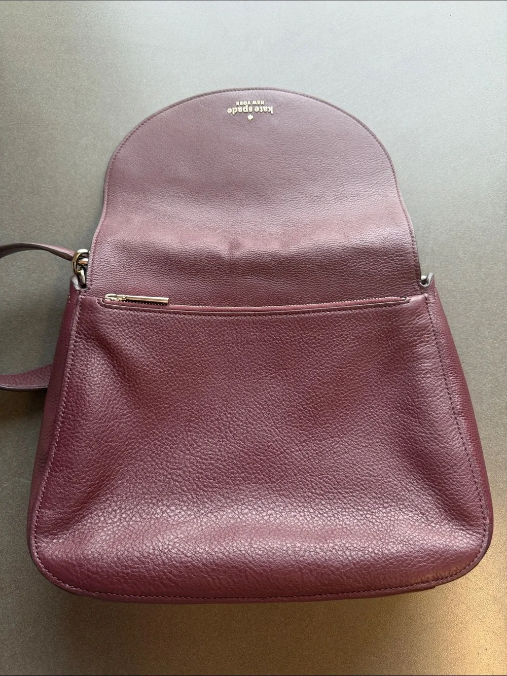 Kate Spade New York Burgundy Pebbled Leather Flap Shoulder Bag